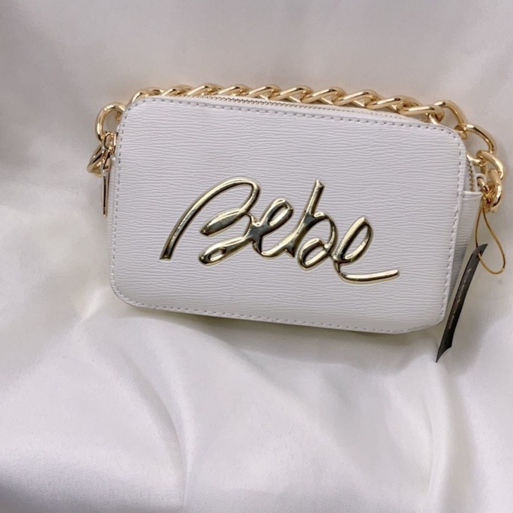Bebe white camera bag with crossbody strap